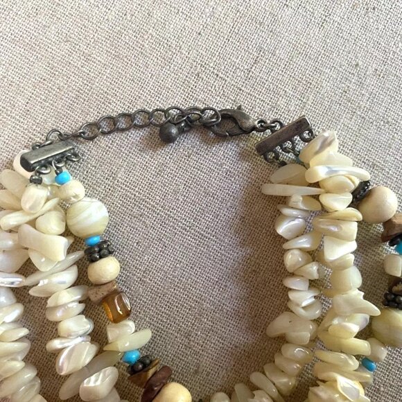 VINTAGE River Stone Turquoise Beads Stone Triple Chain Silver Bracelet BOHO - Picture 3 of 4